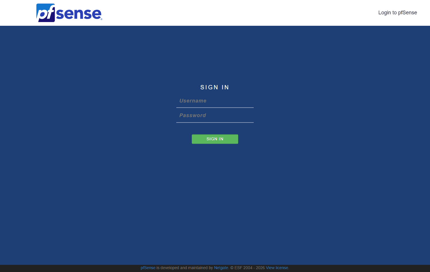 Anmeldemaske der pfSense-Weboberfläche
