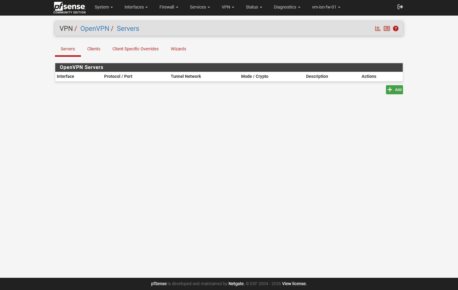 Übersichtsseite der OpenVPN-Server in pfSense