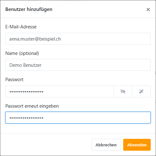 Dialog Benutzer hinzufügen