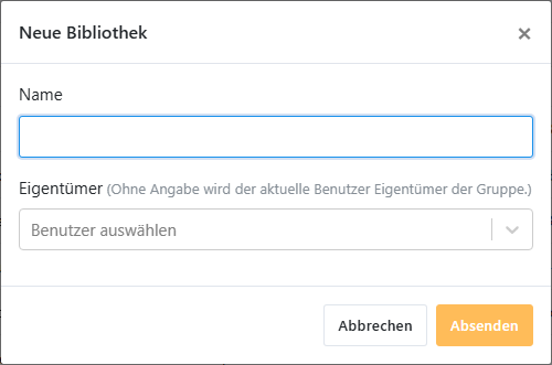 Dialog Neue Bibliothek im Verwaltungsbereich