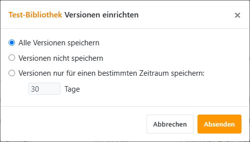 Dialog Versionen einrichten