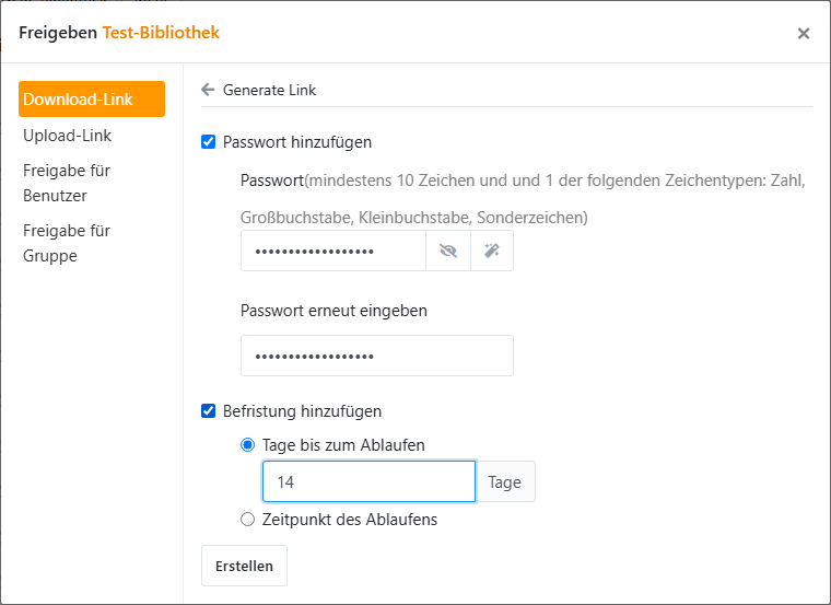 Download-Link mit Passwort und Befristung