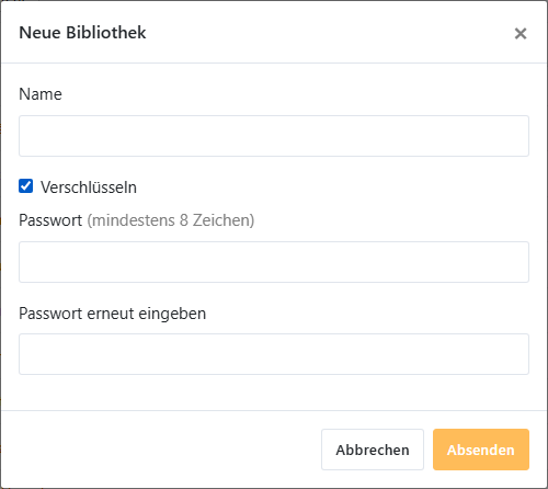 Verschlüsselte Bibliothek in der Anwenderansicht anlegen
