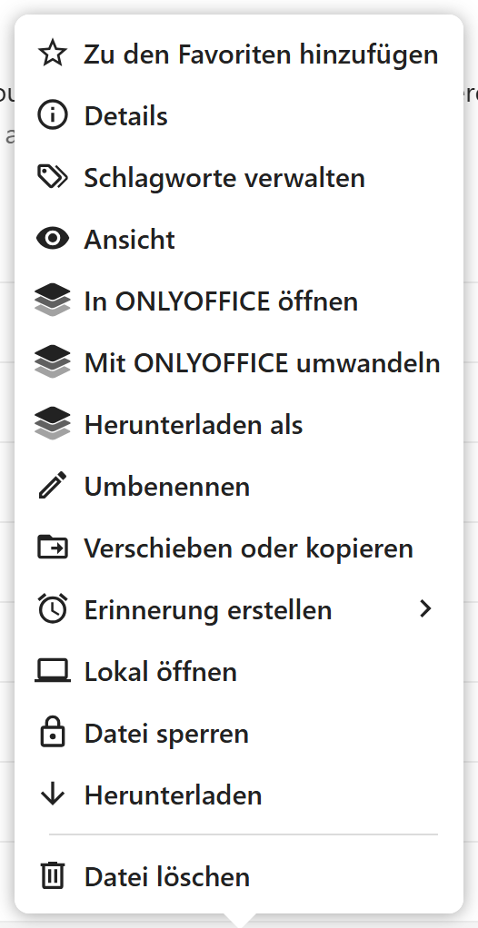 Das Aktionsmenü einer Datei