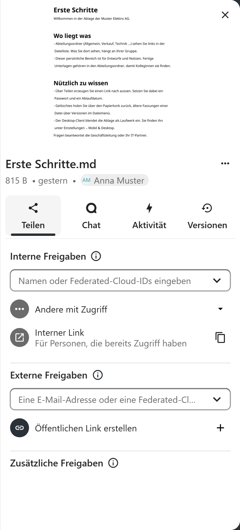 Der Freigabebereich einer Datei
