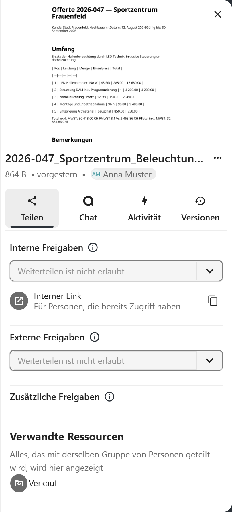 Ein erzeugter Freigabe-Link