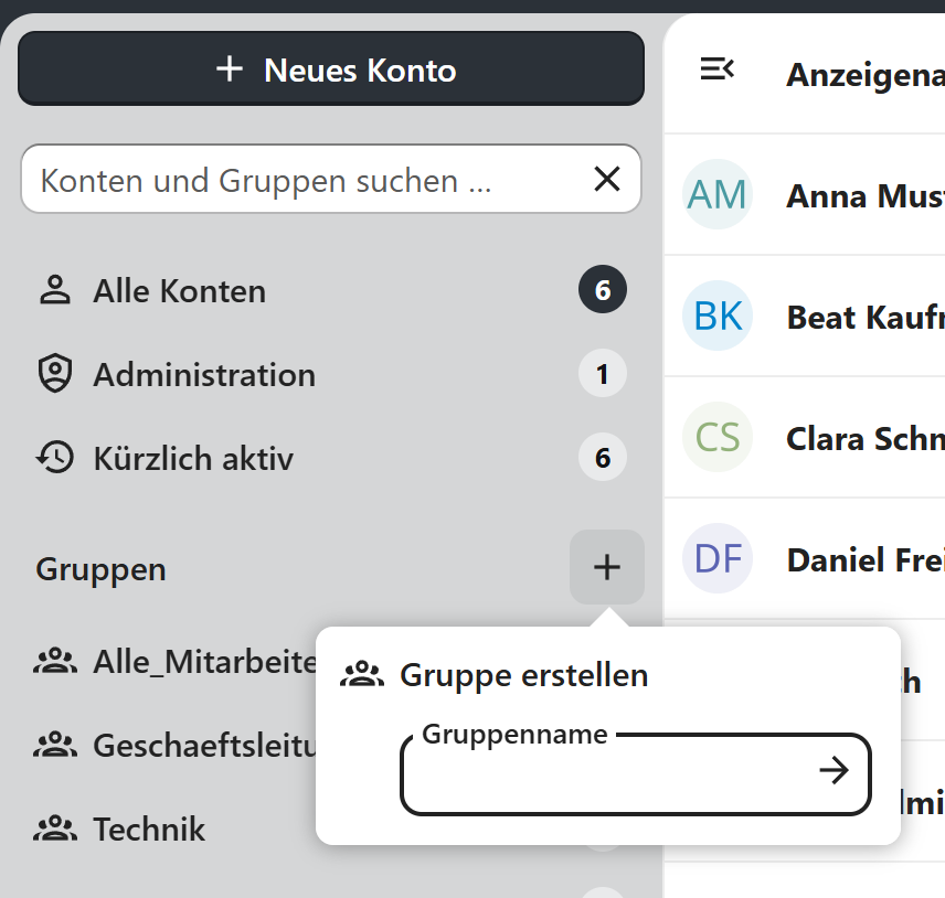 Eine neue Gruppe anlegen