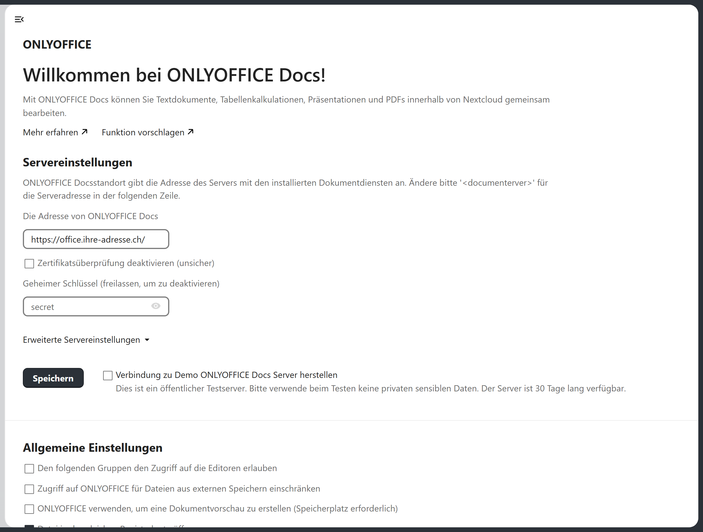 Anbindung an den Dokumentenserver