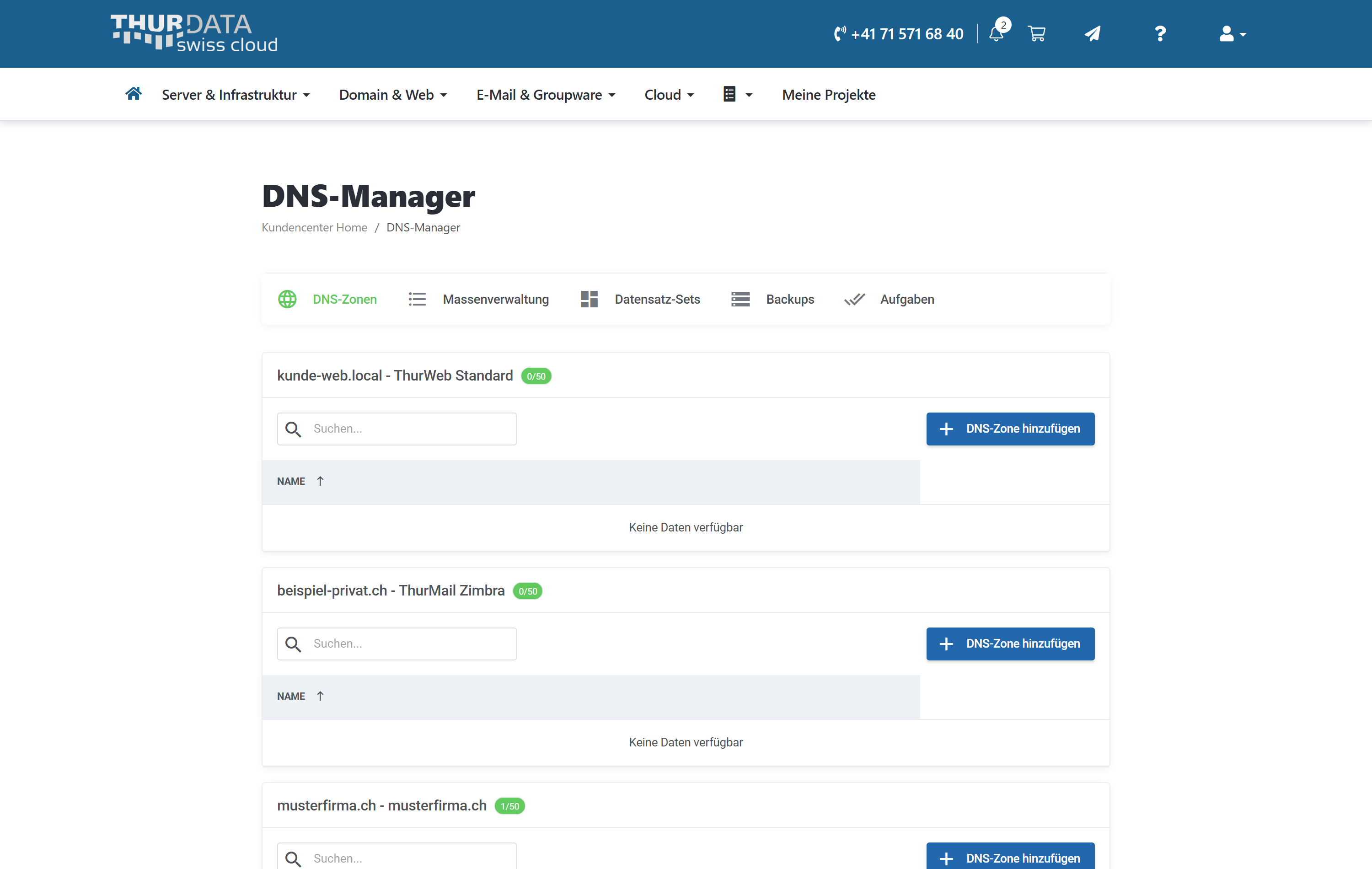 Übersicht der DNS-Zonen