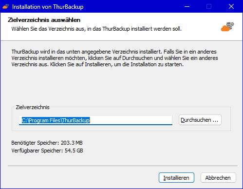Der Installationsassistent beim Zielverzeichnis