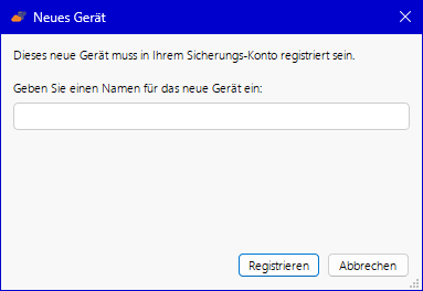 Der Dialog zum Benennen und Registrieren eines neuen Geräts