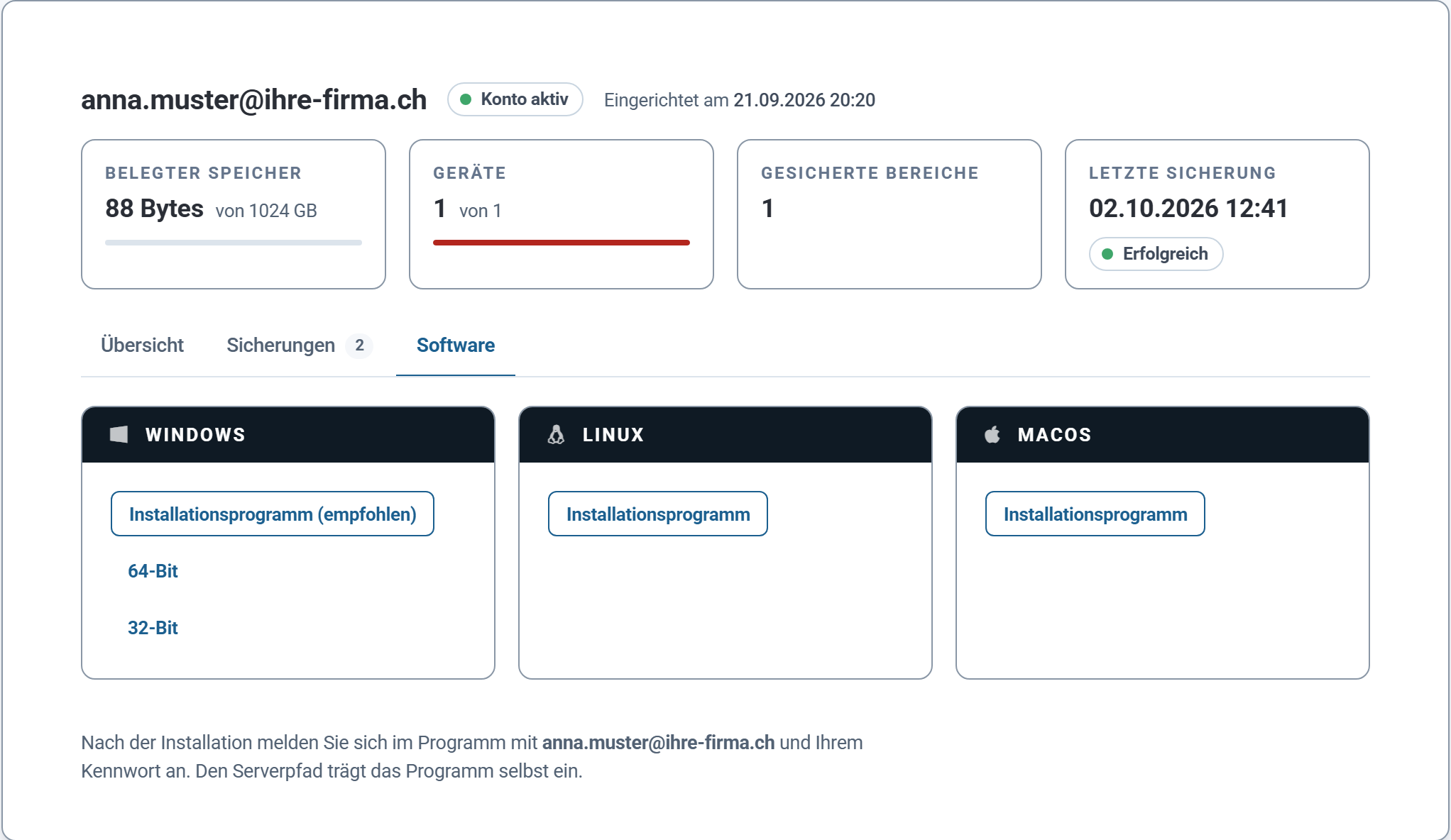 Der Reiter Software mit den Installationsprogrammen für Windows, Linux und macOS