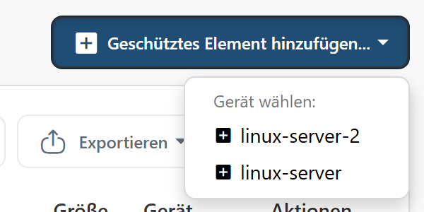 Das Menü Gerät wählen unter dem Knopf Geschütztes Element hinzufügen