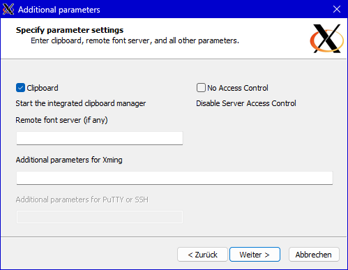 XLaunch Seite 3: Clipboard ist angehakt