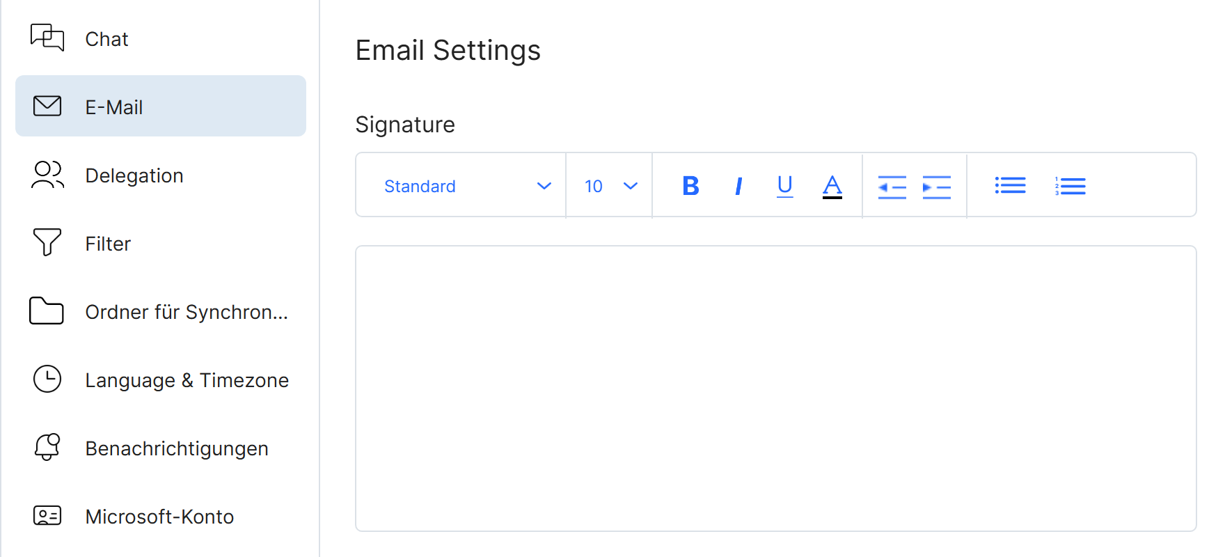 Die Einstellungen mit dem Signaturfeld unter E-Mail