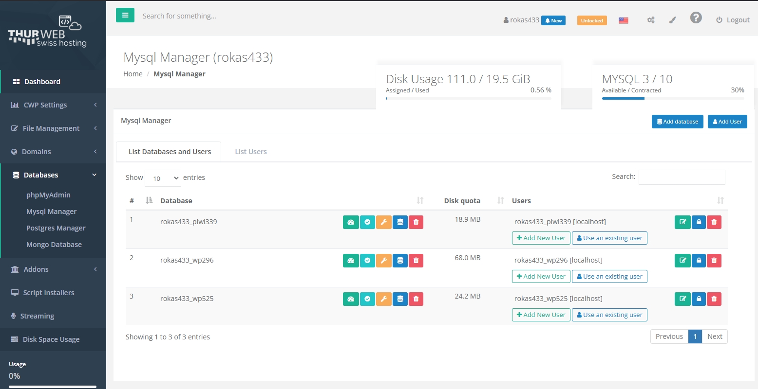 ThurHosting MySQL Manager