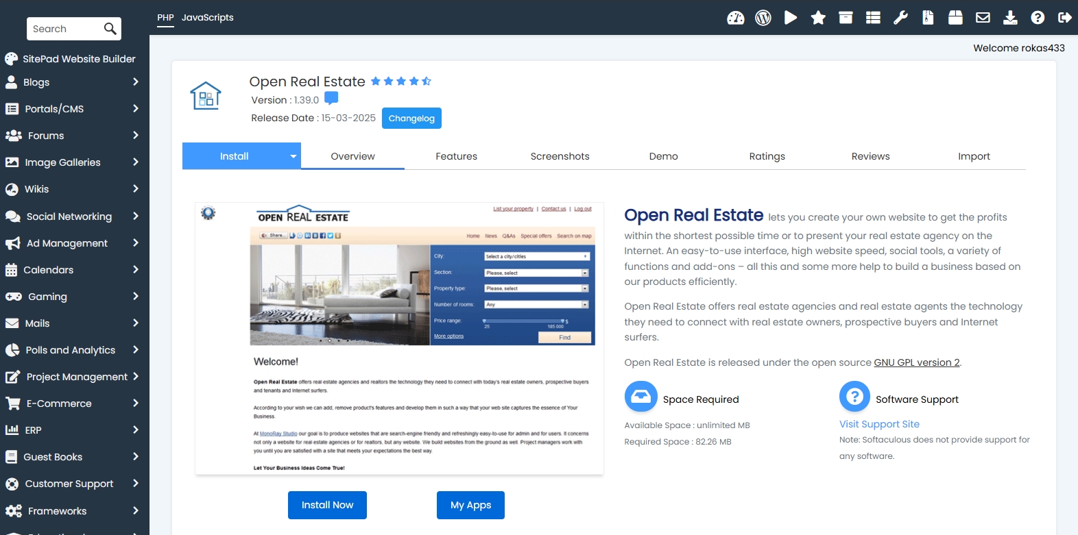 ThurHosting Script installer für eine Applikation