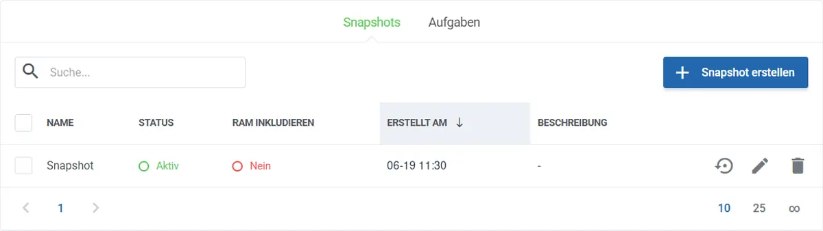 Snapshot eines ThurVServers im Kundenbereich erstellen