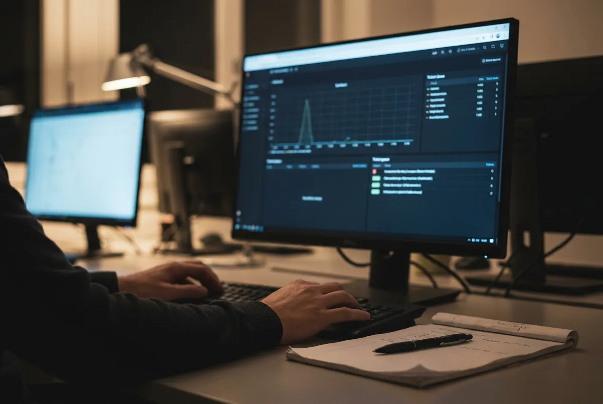 Monitoring- und Ticketübersicht an einem technischen Arbeitsplatz